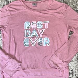 Best Day Ever Pink Graphic long sleeve crew light sweater Top